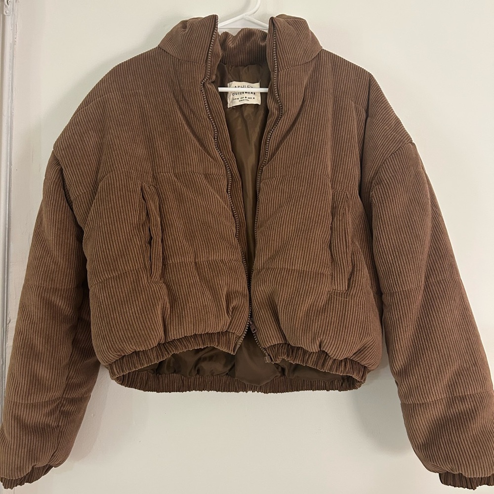 ASHLEY by 26 International Outerwear Brown Corduroy Cropped Puffer Jacket